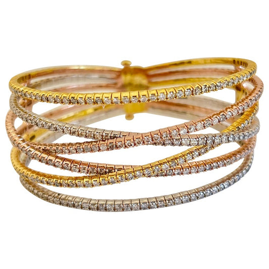 6.52 Carat Multi Row Natural Diamonds Mini Bangle Bracelet