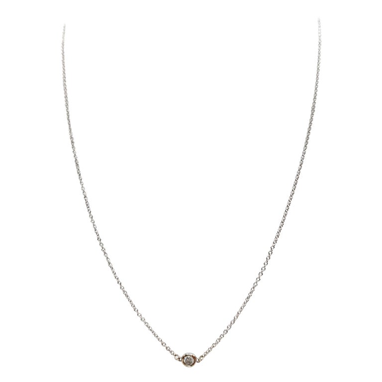 0.13 Carat Natural Diamond by the Yard Necklace 14 Karat White Gold 18''