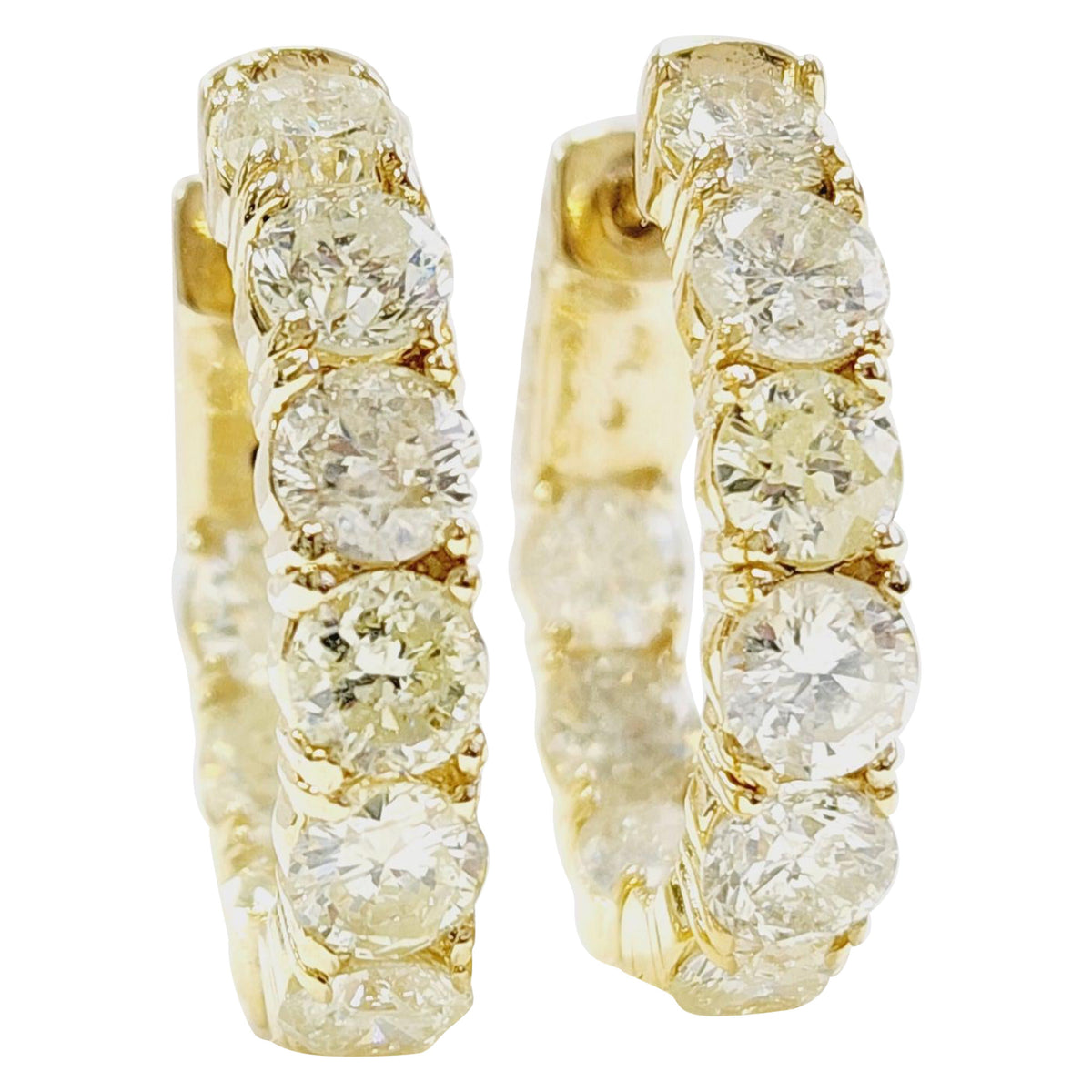 MONTH LONG SALE, 4.05 Carat Natural Diamond Hoops Earrings 14 Karat Yellow Gold