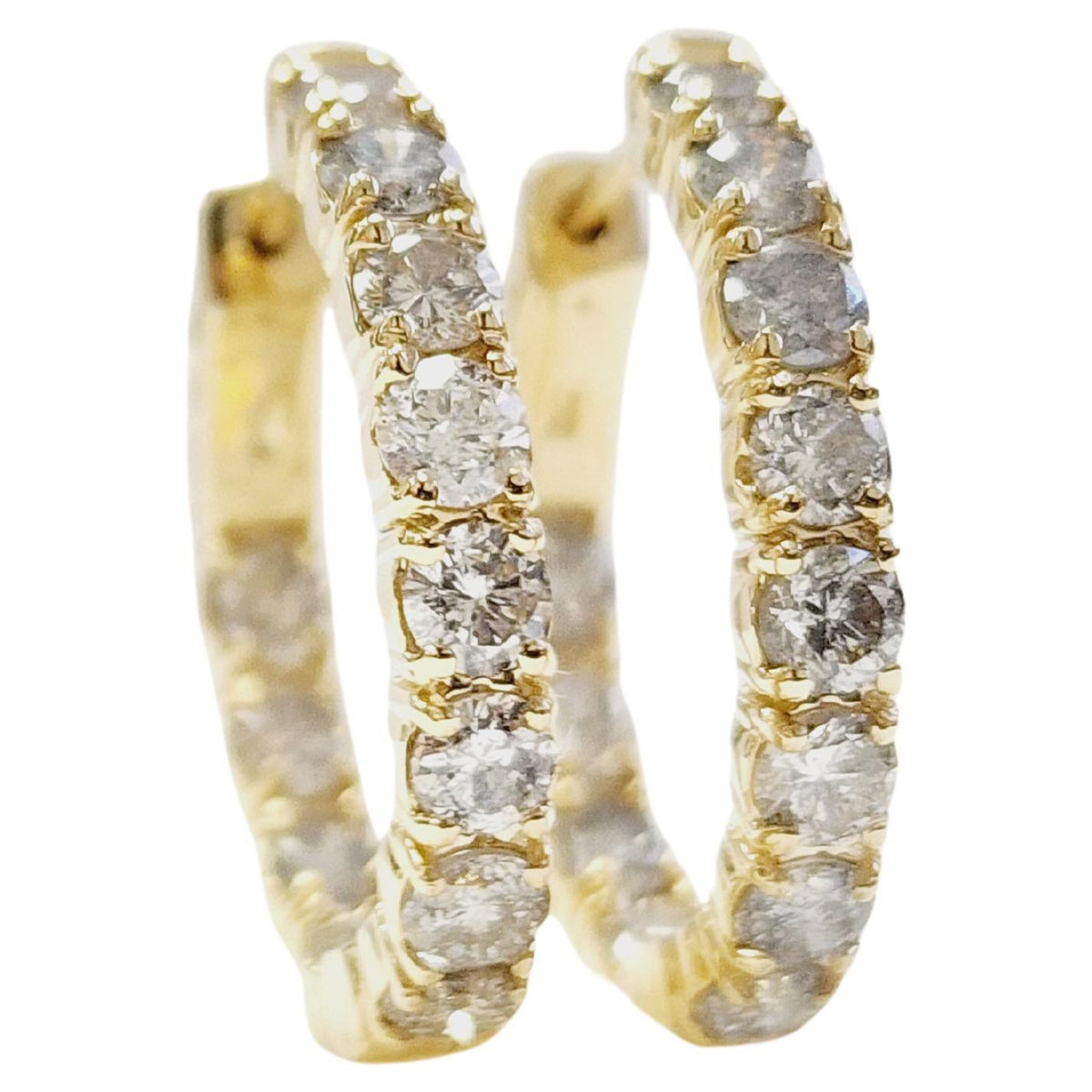 PRICED WHOLESALE, 3.03 Carat Natural Diamond Oval Hoops Earrings 14K Yellow Gold