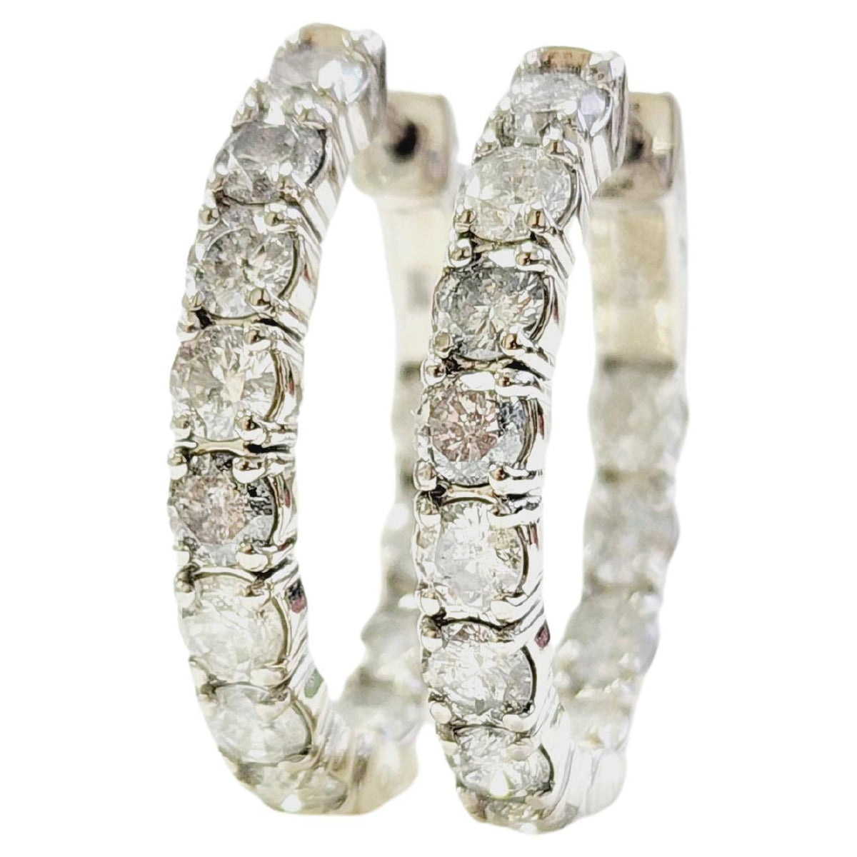 MONTH LONG SALE, 3.04 Cts Natural Diamond Oval Hoops Earrings 14K White Gold