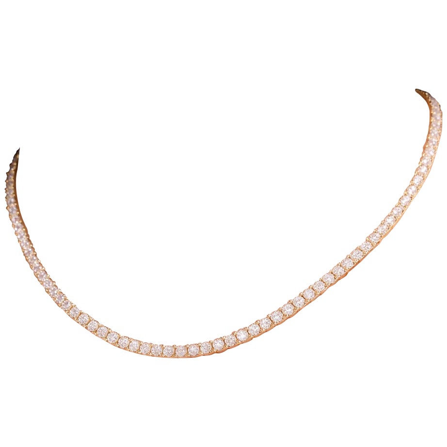 CLEARANCE SALE, 18.50 cts Natural Diamond Tennis Necklace 14K Yellow 18"