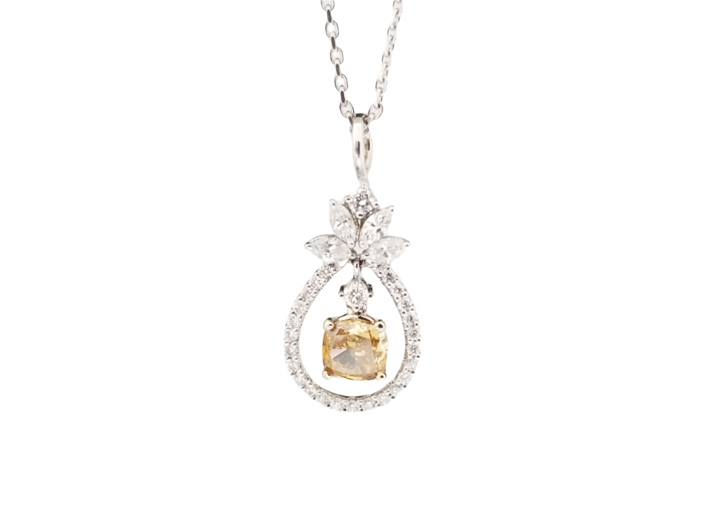 0.80 ct Fancy Deep Orange-Yellow Cushion Cut Diamond Pendant in 14K White Gold