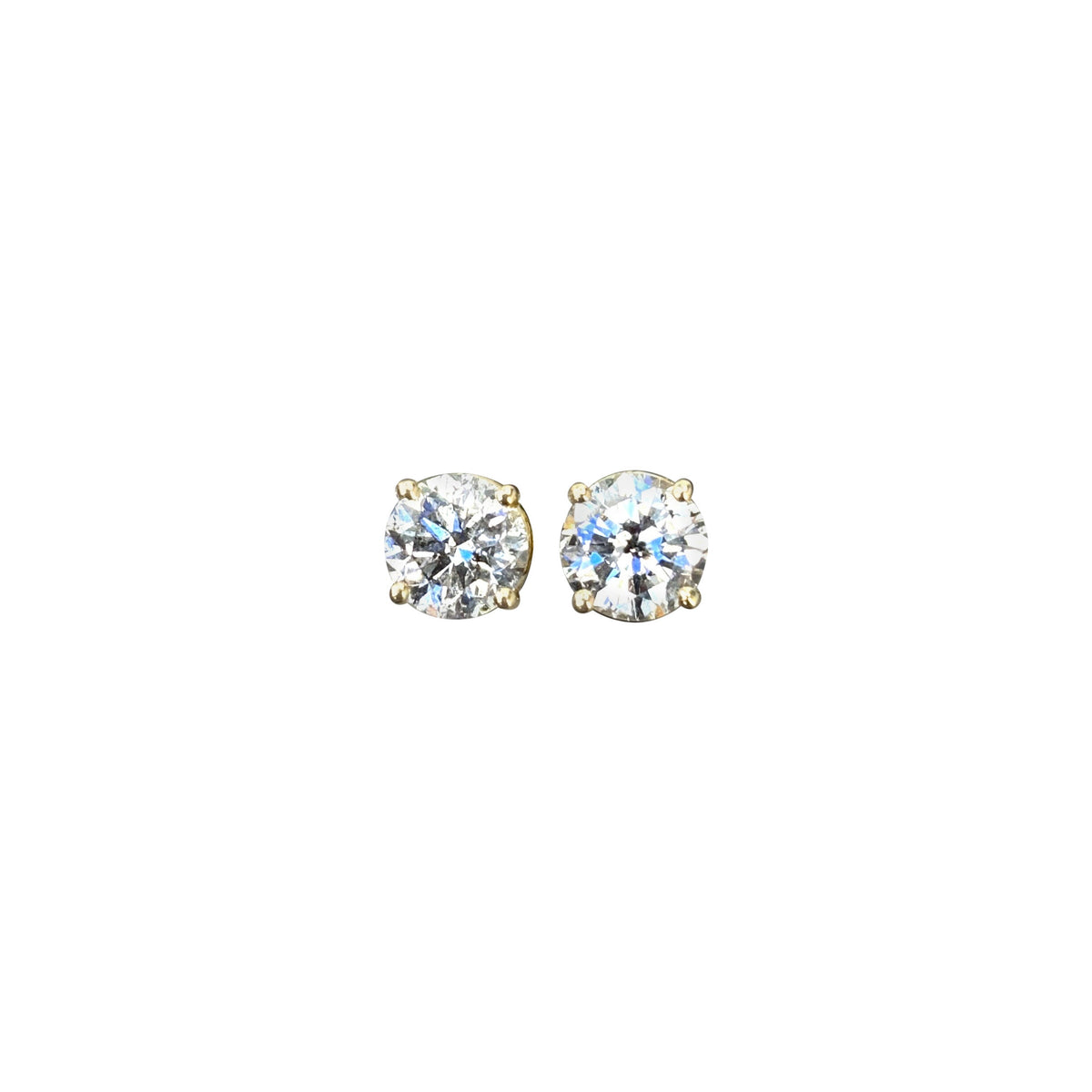 CLEARANCE SALE, 1.86 Carats Round Diamond Stud Earrings 14K Yellow Gold