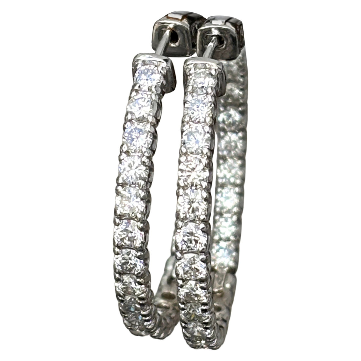 5.03 Cts Natural Diamond Hoops Earrings 14 Karat White Gold