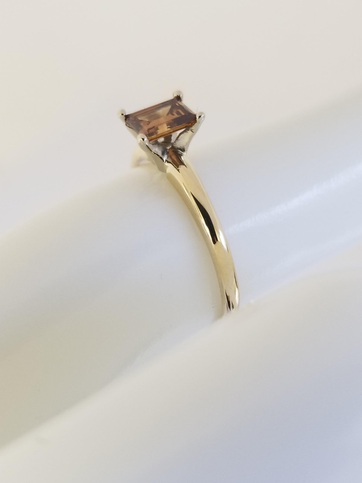 PRICE TO SELL, 0.44 Carat Emerald Cut Fancy Color 2 Tone Diamond Ring 14K IGI