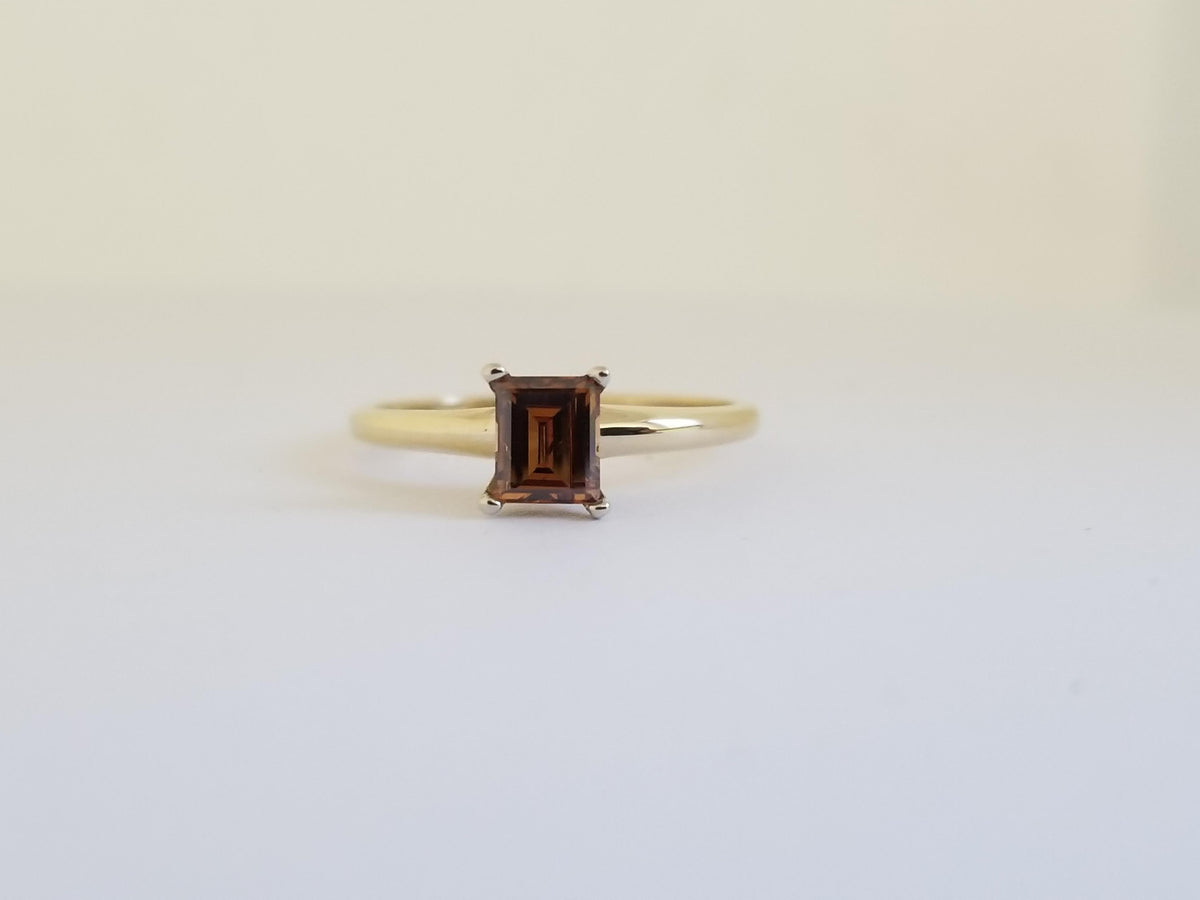 PRICE TO SELL, 0.44 Carat Emerald Cut Fancy Color 2 Tone Diamond Ring 14K IGI