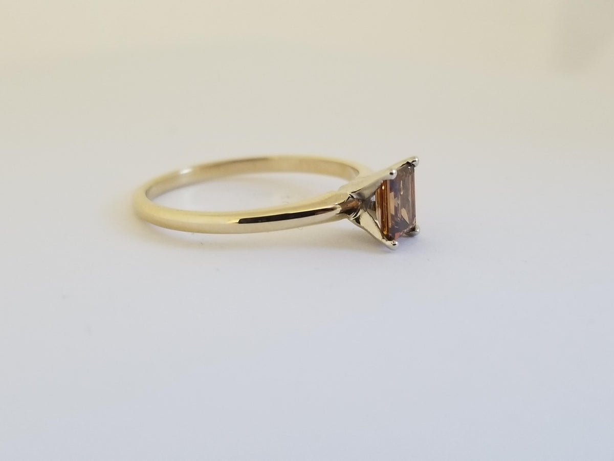 PRICE TO SELL, 0.44 Carat Emerald Cut Fancy Color 2 Tone Diamond Ring 14K IGI