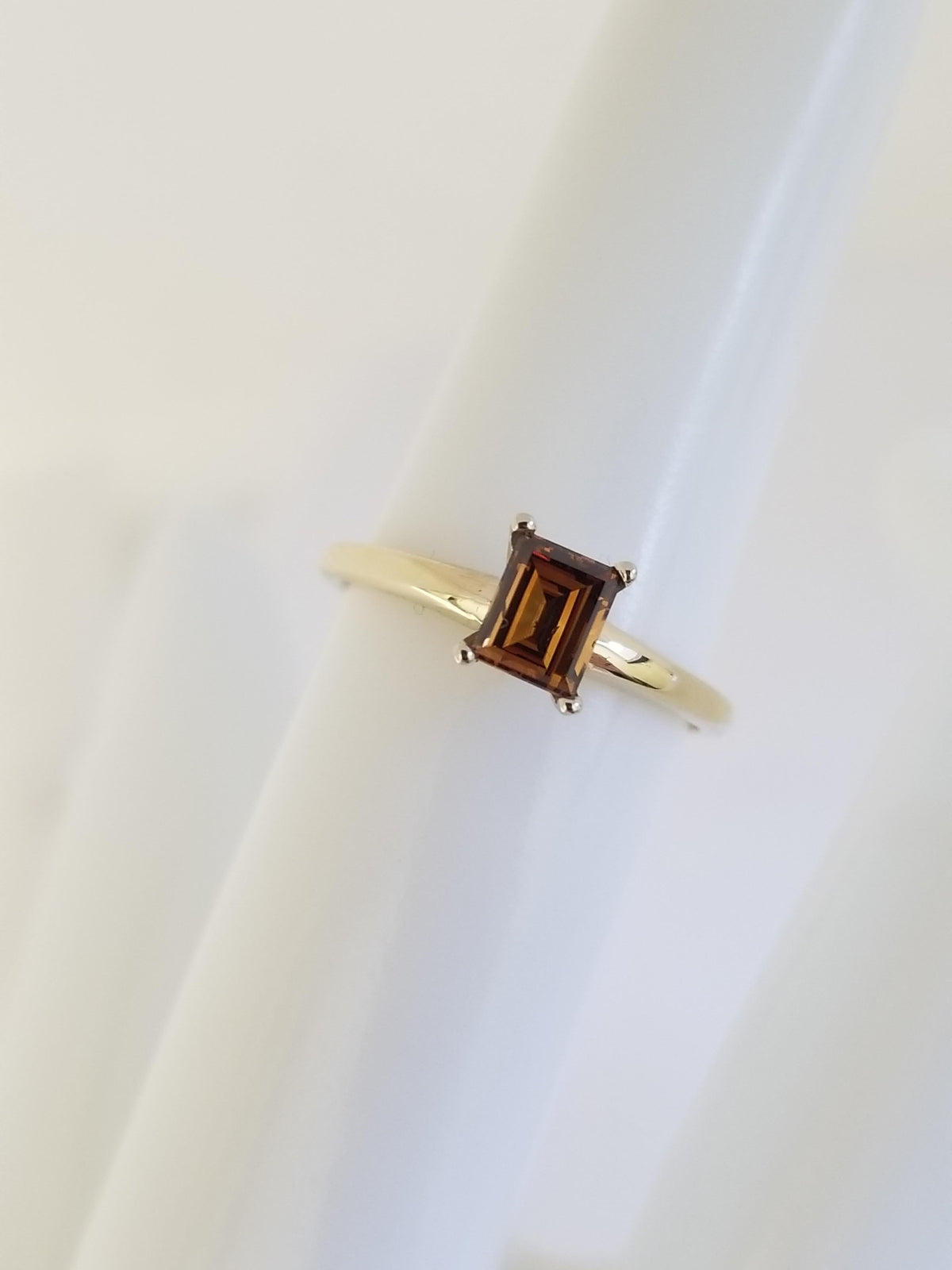 PRICE TO SELL, 0.44 Carat Emerald Cut Fancy Color 2 Tone Diamond Ring 14K IGI