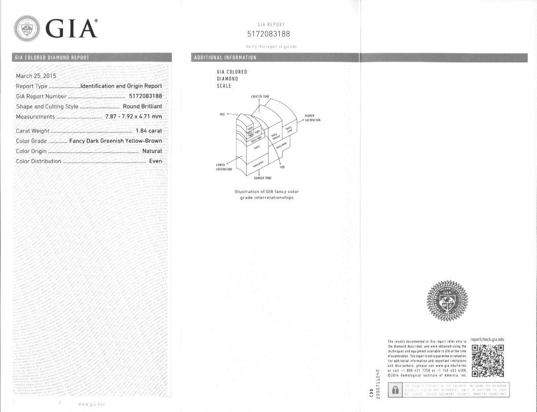 GIA CLEARANCE, 1.84 Carat Fancy Dark Brown Round Loose Diamond