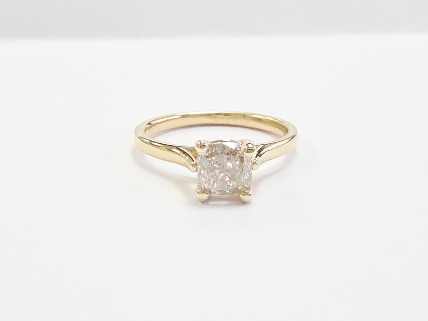 GIA 1.13 Carat Natural Very Light Brown Cushion Diamond 14K Yellow Gold Ring