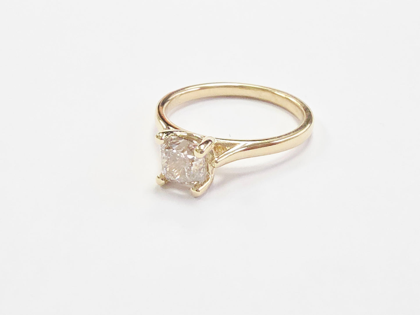 GIA 1.13 Carat Natural Very Light Brown Cushion Diamond 14K Yellow Gold Ring