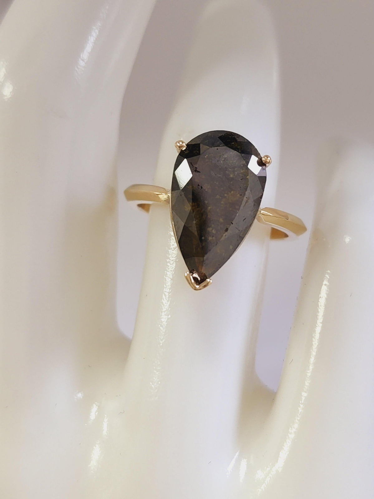 PRICE TO SELL, 5.84ct Pear Shape Fancy Green Diamond Ring, 14k Yellow, IGI CERT