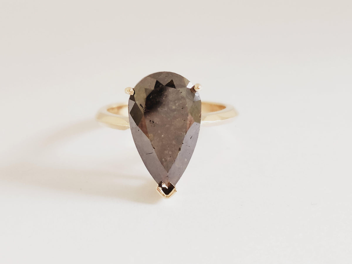 PRICE TO SELL, 5.84ct Pear Shape Fancy Green Diamond Ring, 14k Yellow, IGI CERT