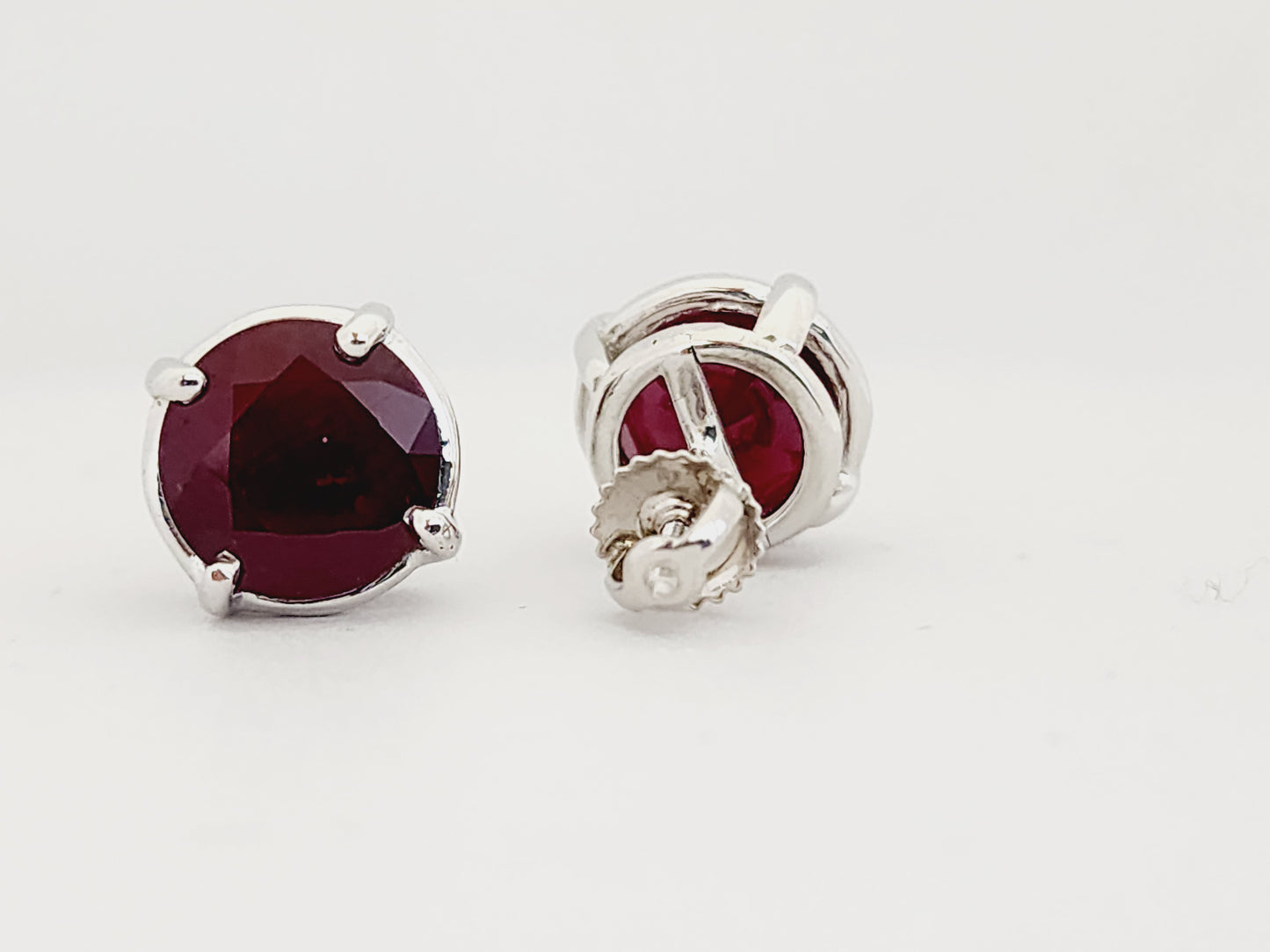 7.95 Carat Ruby Studs Earrings in 14 Karat White Gold