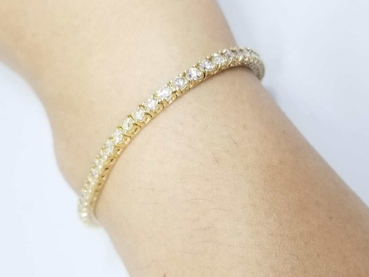 CLEARANCE, 5.01 Carat Round Natural Diamond Tennis Bracelet 14 Karat Yellow Gold