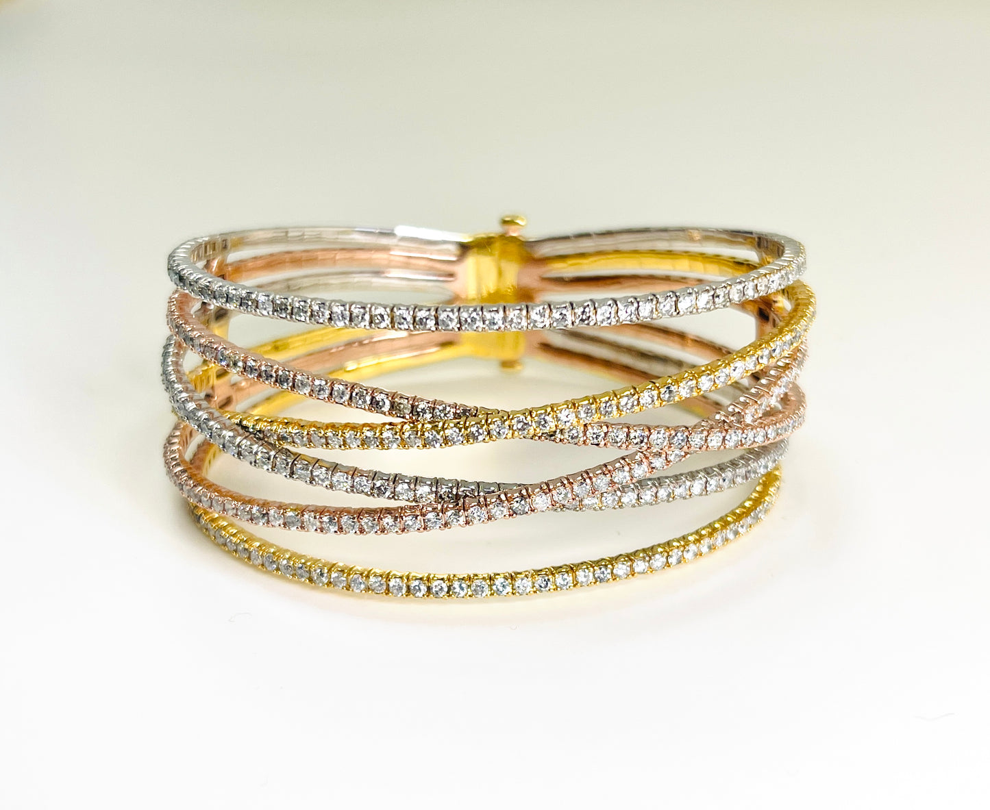 6.52 Carat Multi Row Natural Diamonds Mini Bangle Bracelet