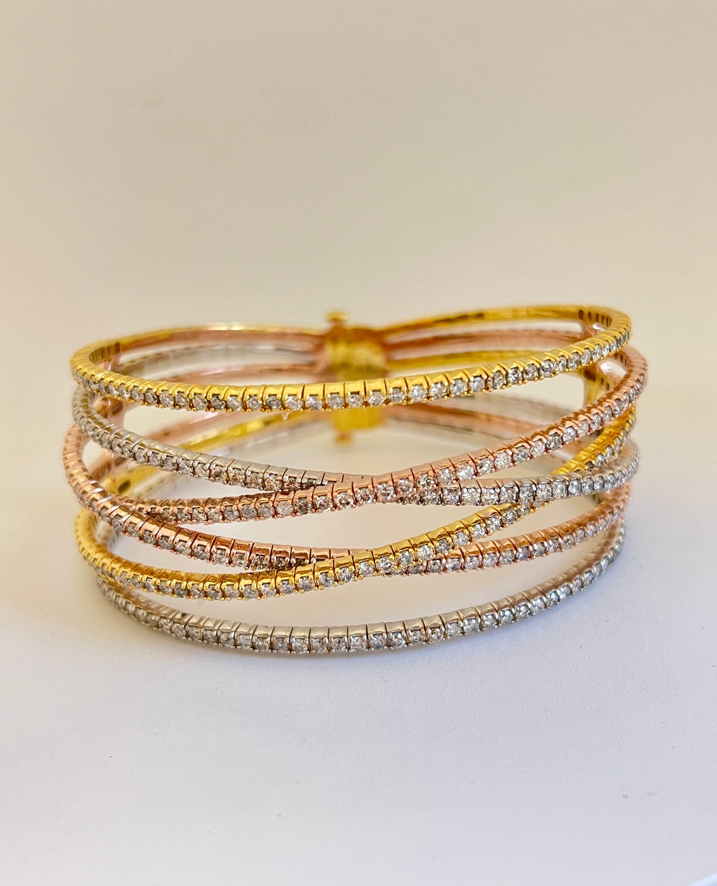 6.52 Carat Multi Row Natural Diamonds Mini Bangle Bracelet