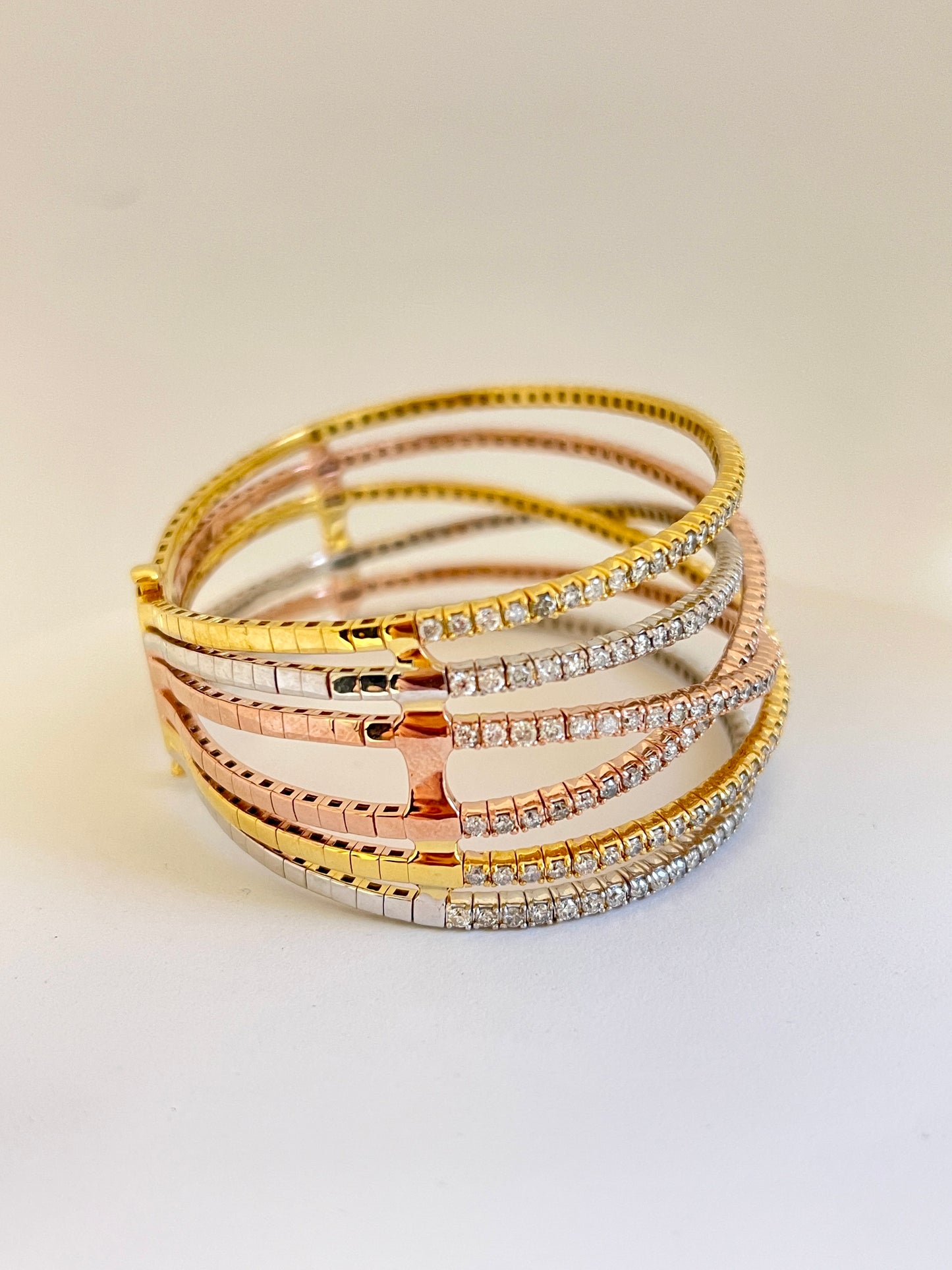 6.52 Carat Multi Row Natural Diamonds Mini Bangle Bracelet
