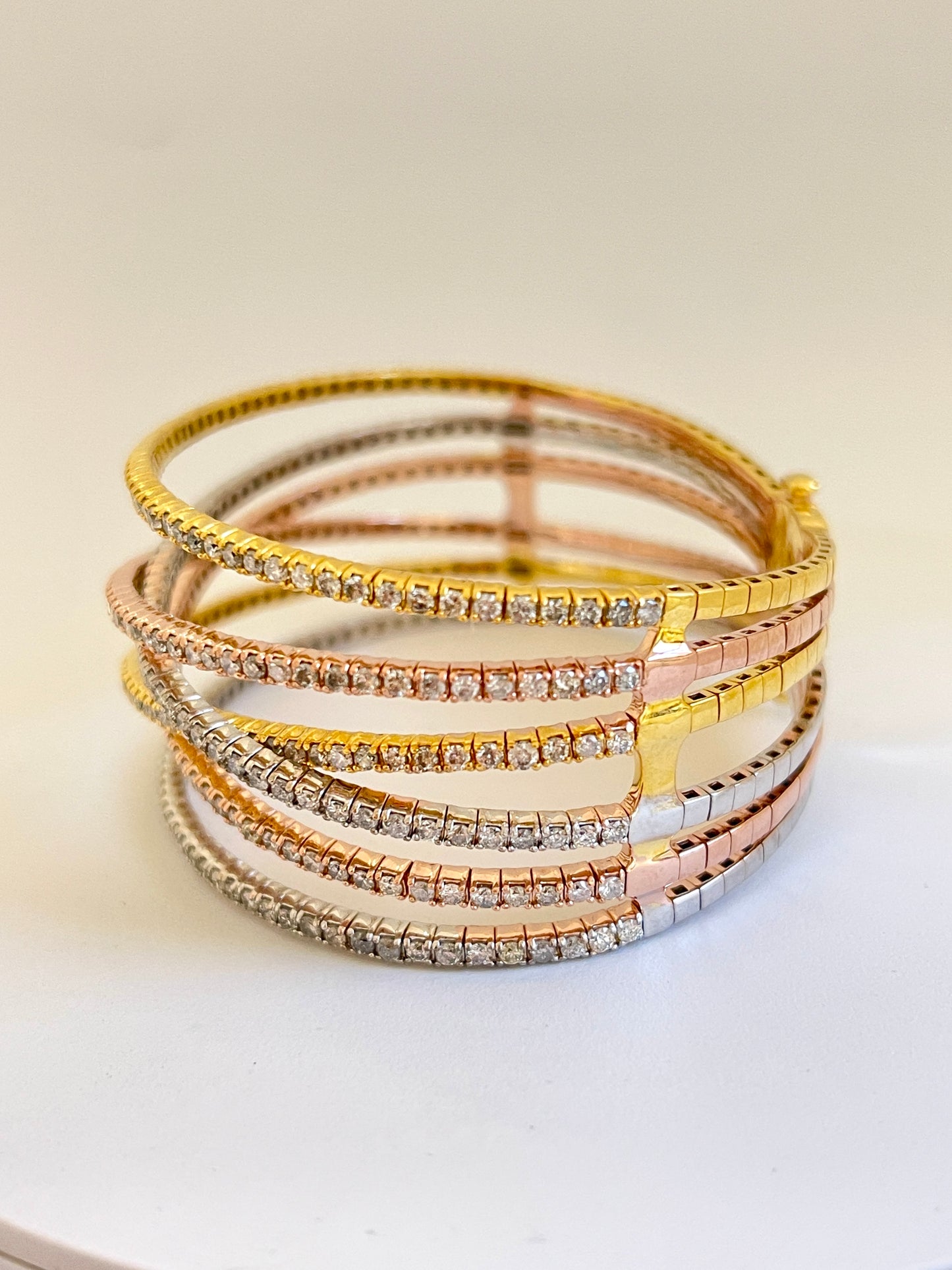 6.52 Carat Multi Row Natural Diamonds Mini Bangle Bracelet