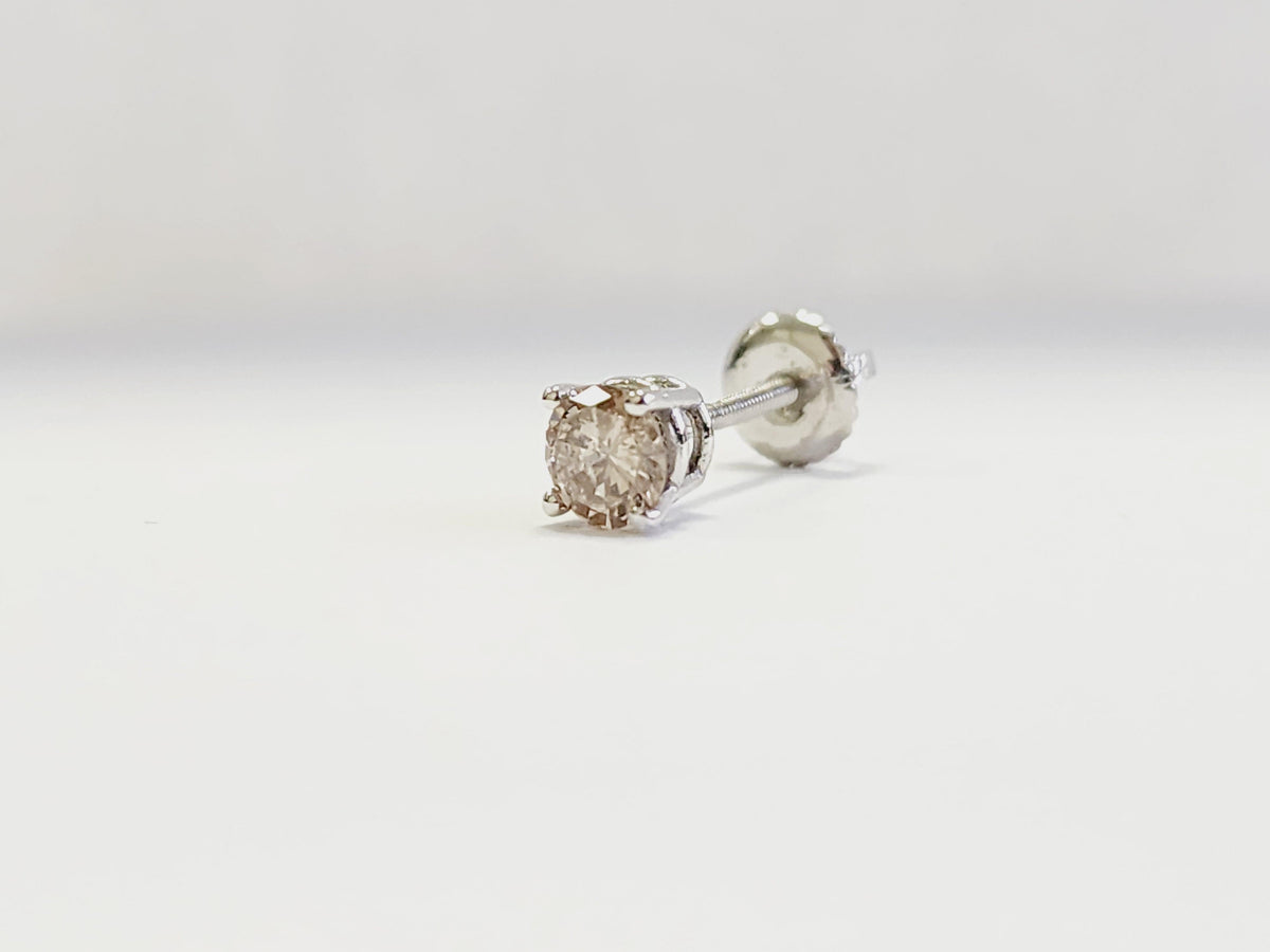 LIQUIDATION, 0.36 Carat Natural Diamond Round Stud White Gold 14 Karat