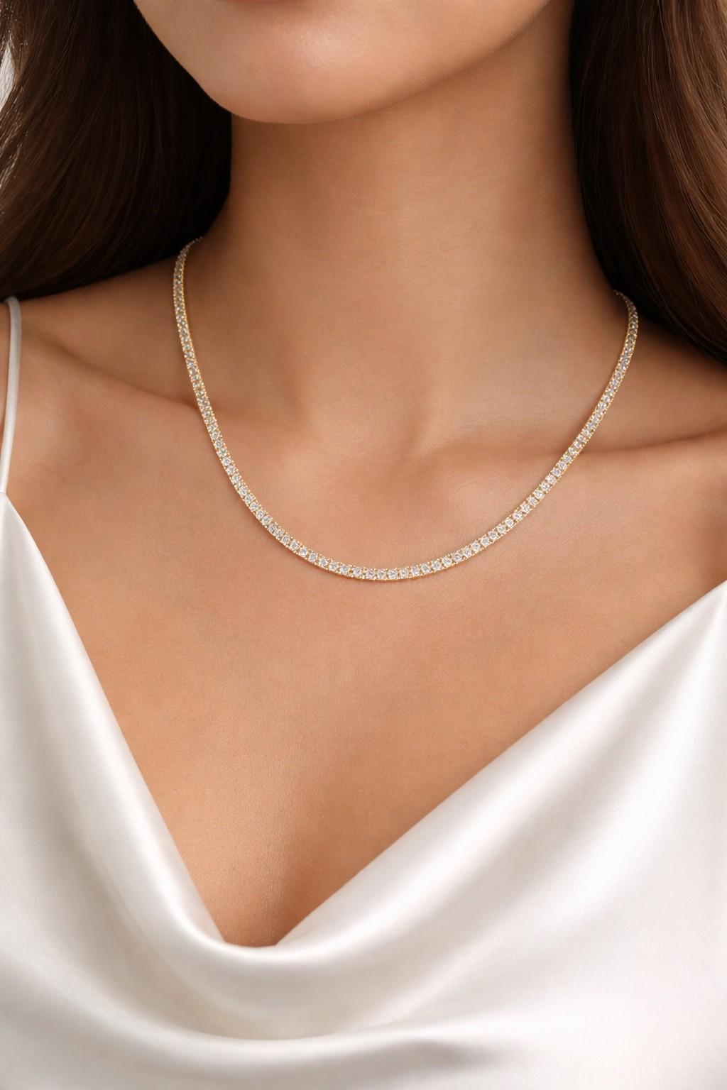 15.50 Carat Natural Diamond Tennis Necklace in 14K Yellow Gold 20"