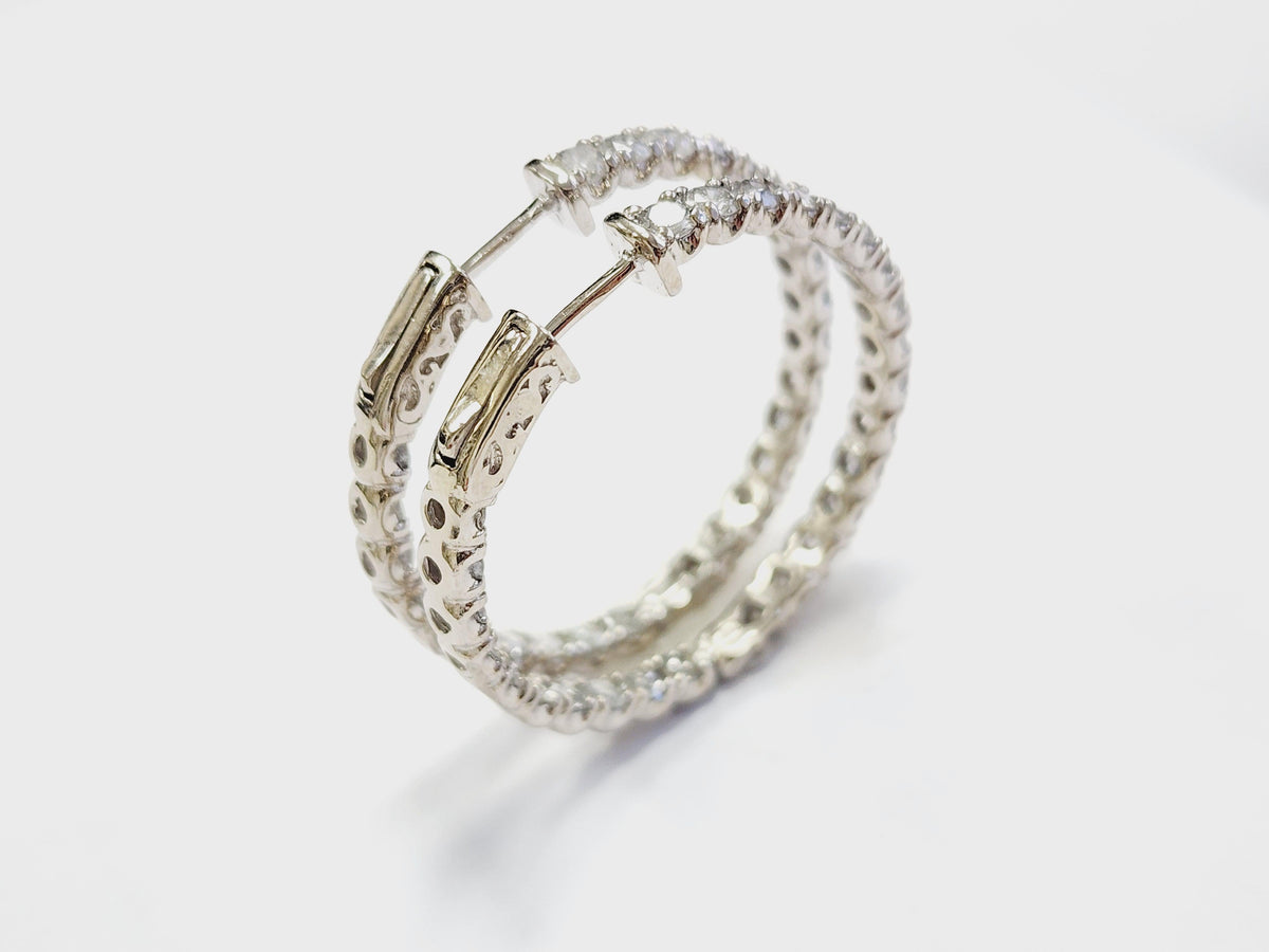 5.03 Cts Natural Diamond Hoops Earrings 14 Karat White Gold