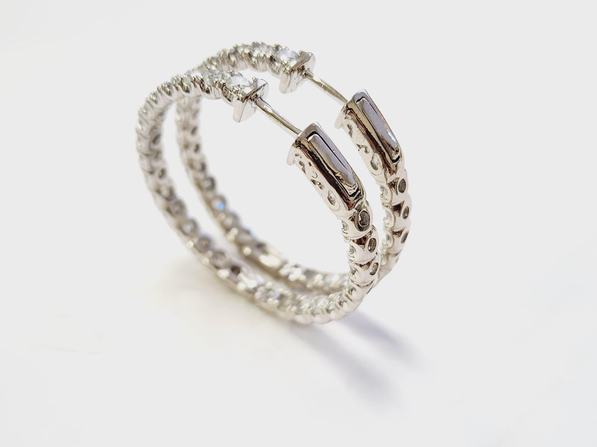 5.03 Cts Natural Diamond Hoops Earrings 14 Karat White Gold