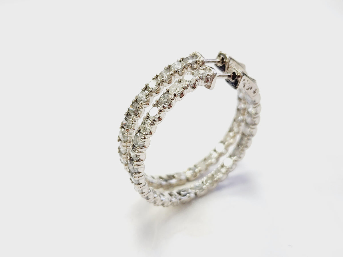 5.03 Cts Natural Diamond Hoops Earrings 14 Karat White Gold