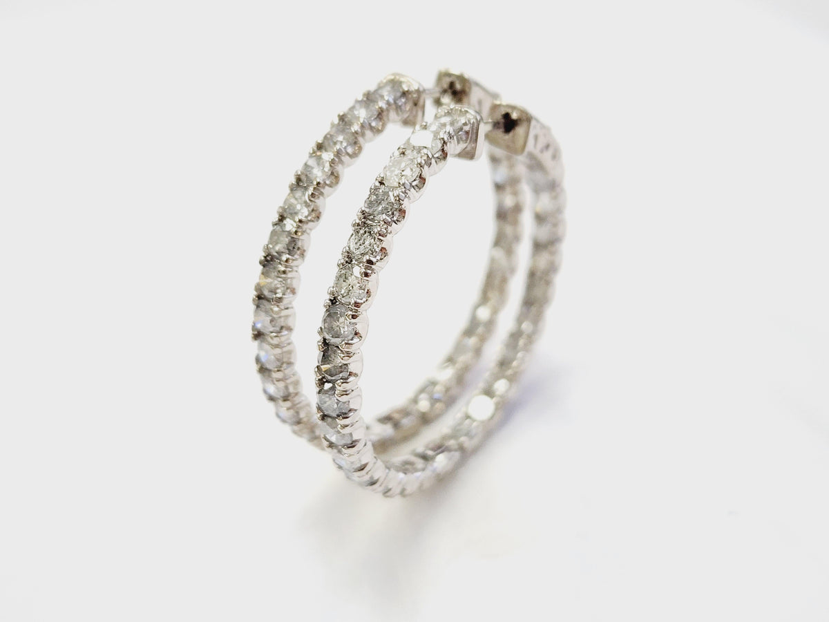 5.03 Cts Natural Diamond Hoops Earrings 14 Karat White Gold