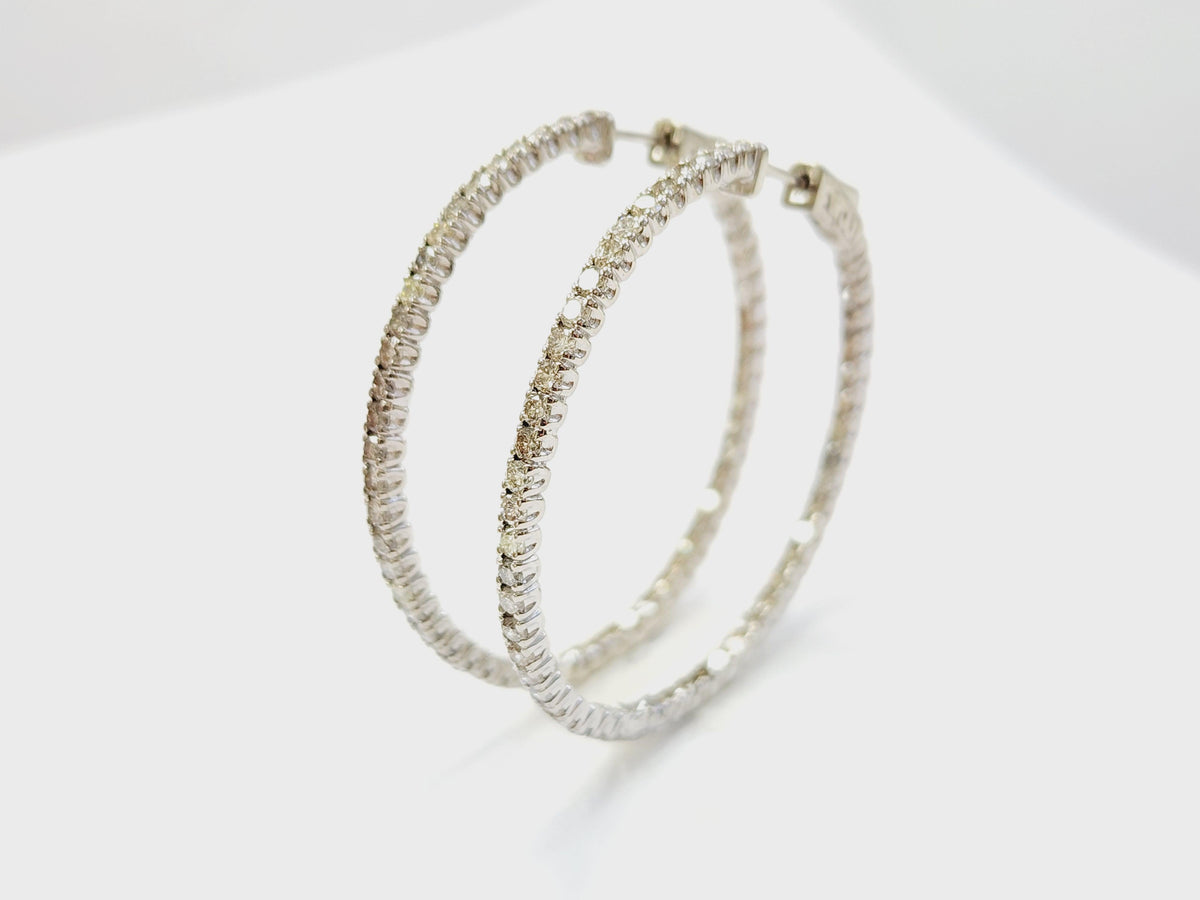 WHOLESALE VALUE, 3.50ct Natural Diamond In-Out Hoop Earrings 14k White gold