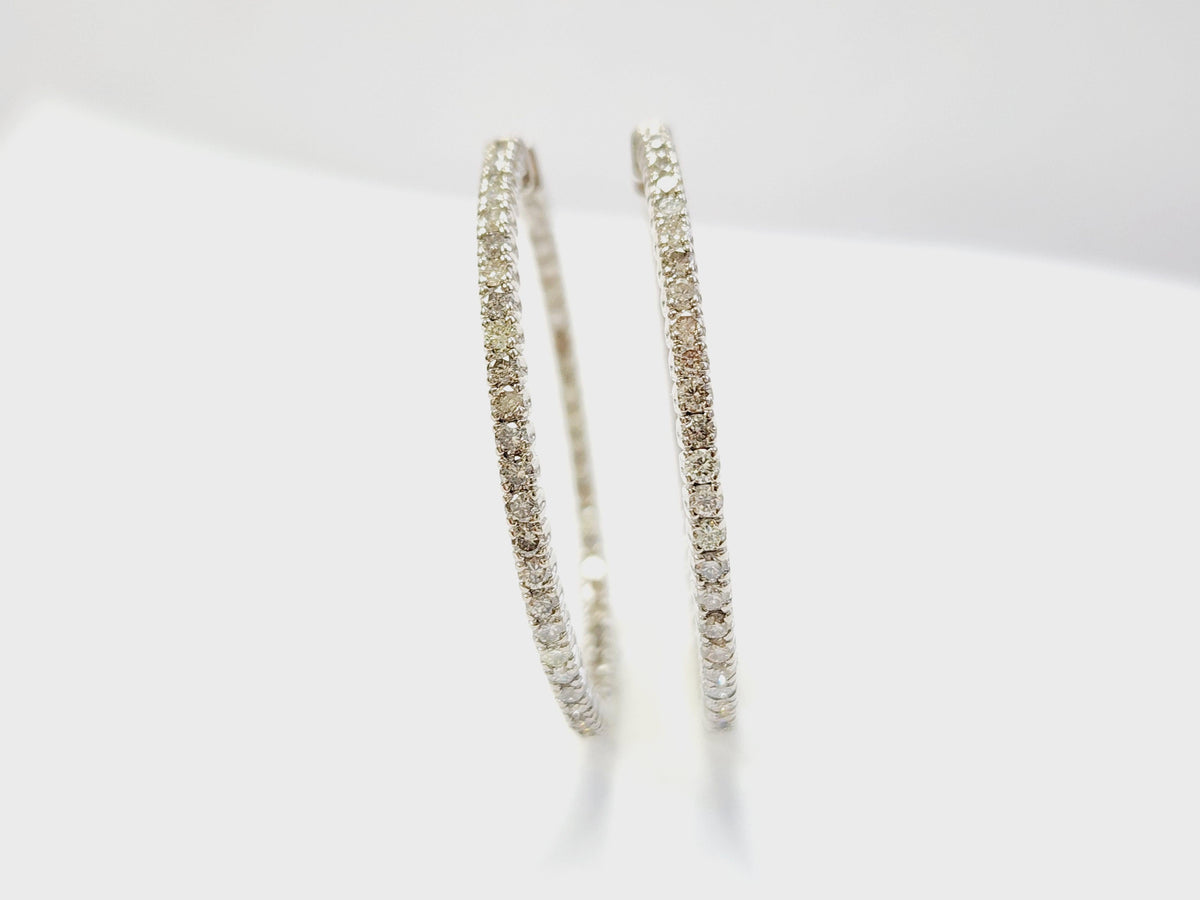 WHOLESALE VALUE, 3.50ct Natural Diamond In-Out Hoop Earrings 14k White gold