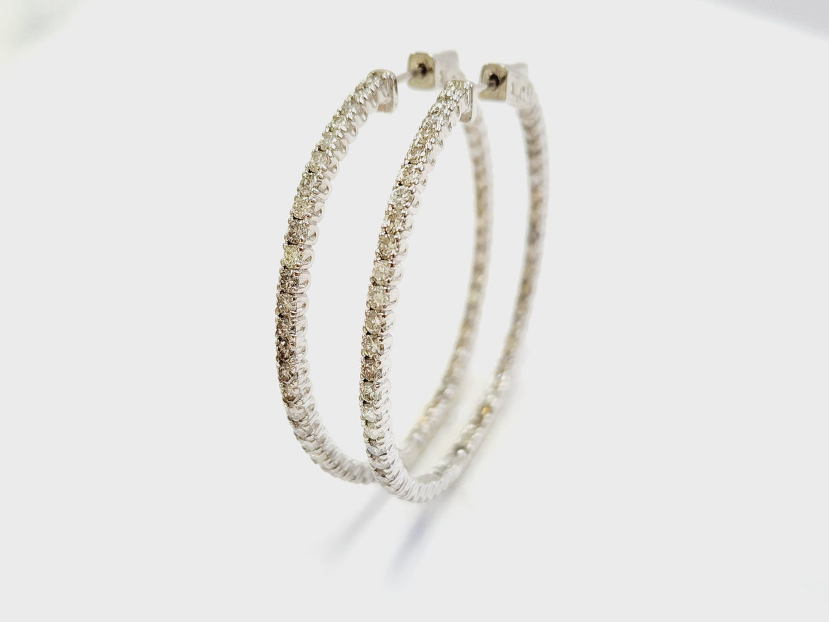 WHOLESALE VALUE, 3.50ct Natural Diamond In-Out Hoop Earrings 14k White gold
