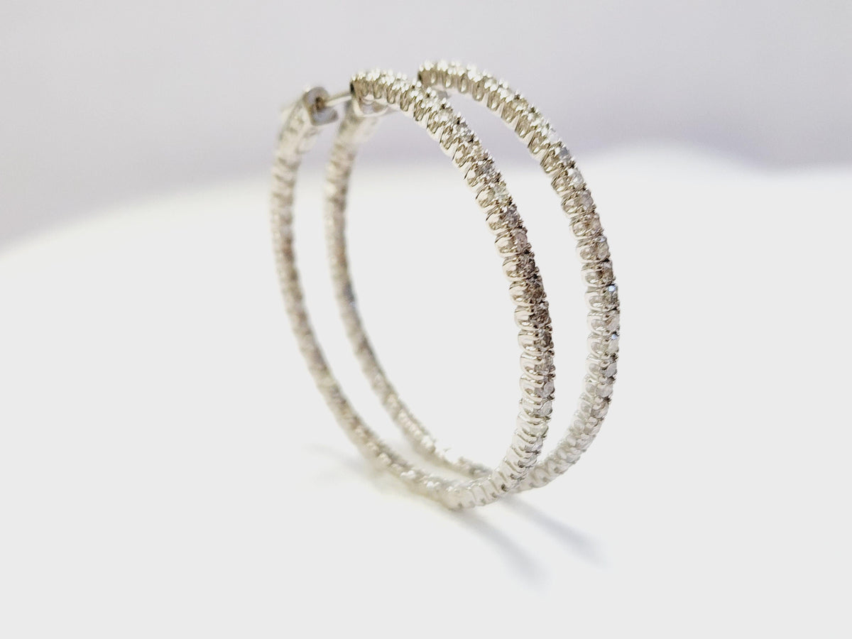 WHOLESALE VALUE, 3.50ct Natural Diamond In-Out Hoop Earrings 14k White gold