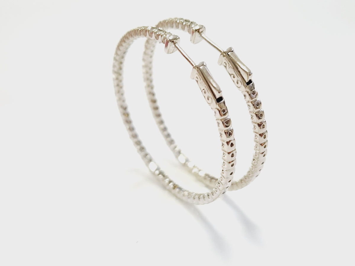 WHOLESALE VALUE, 3.50ct Natural Diamond In-Out Hoop Earrings 14k White gold