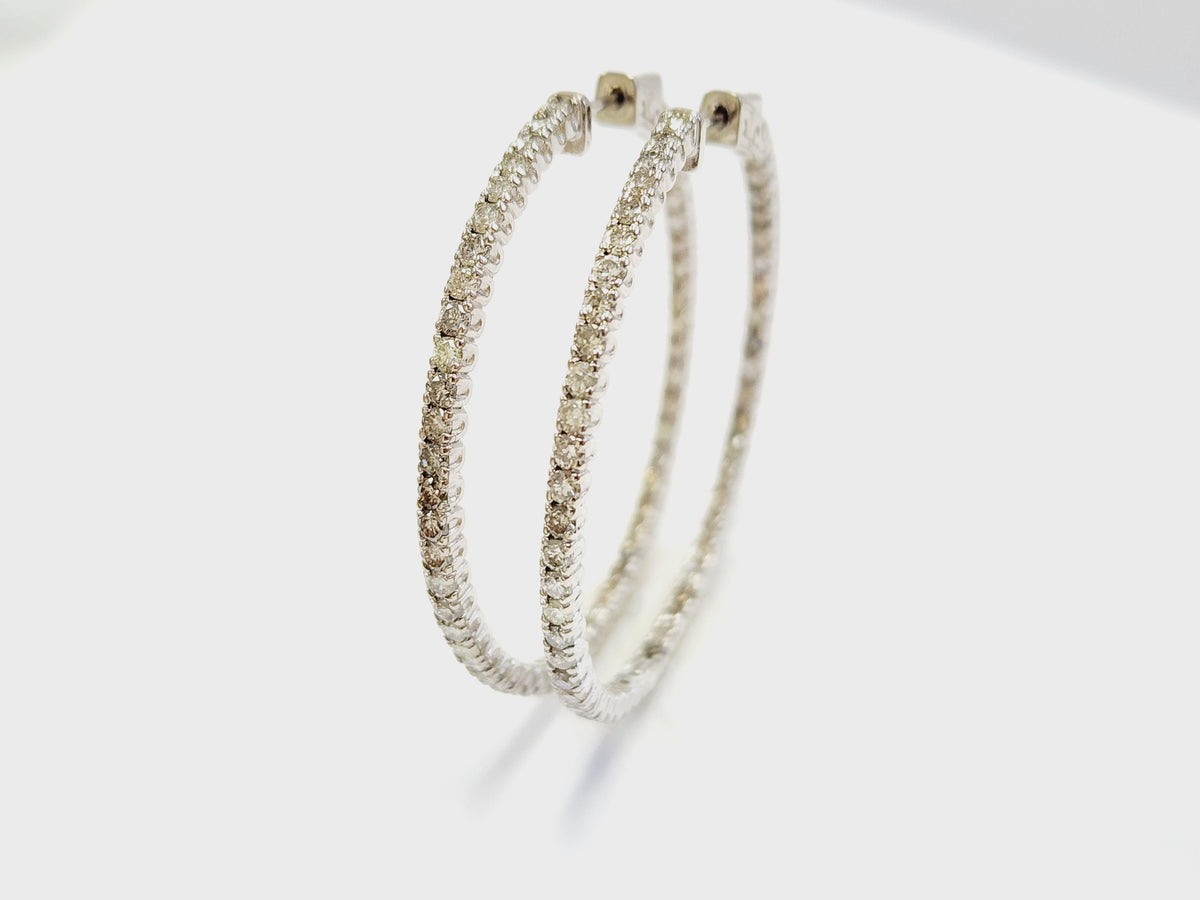 WHOLESALE VALUE, 3.50ct Natural Diamond In-Out Hoop Earrings 14k White gold