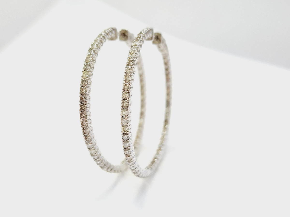 WHOLESALE VALUE, 3.50ct Natural Diamond In-Out Hoop Earrings 14k White gold