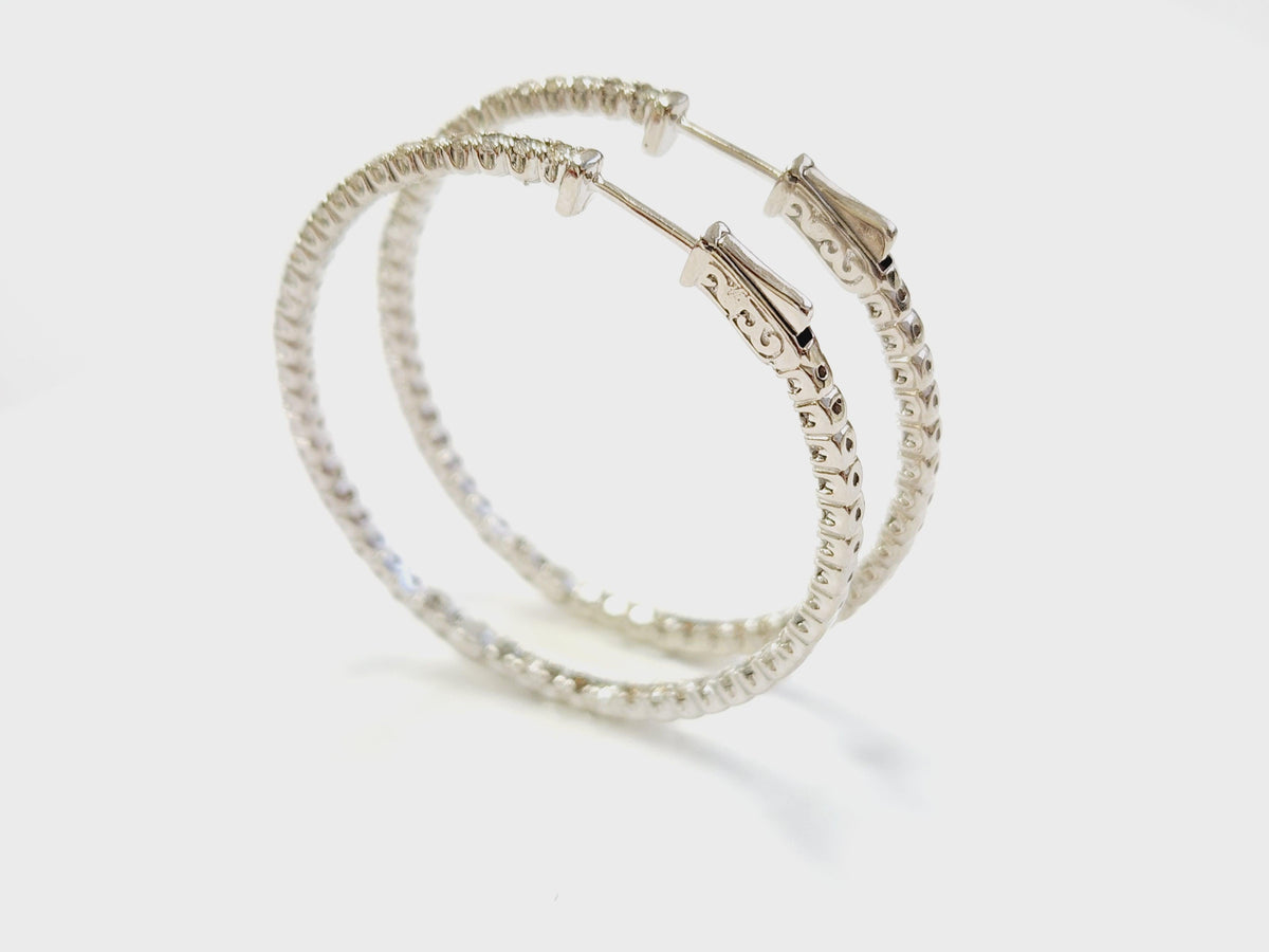 WHOLESALE VALUE, 3.50ct Natural Diamond In-Out Hoop Earrings 14k White gold