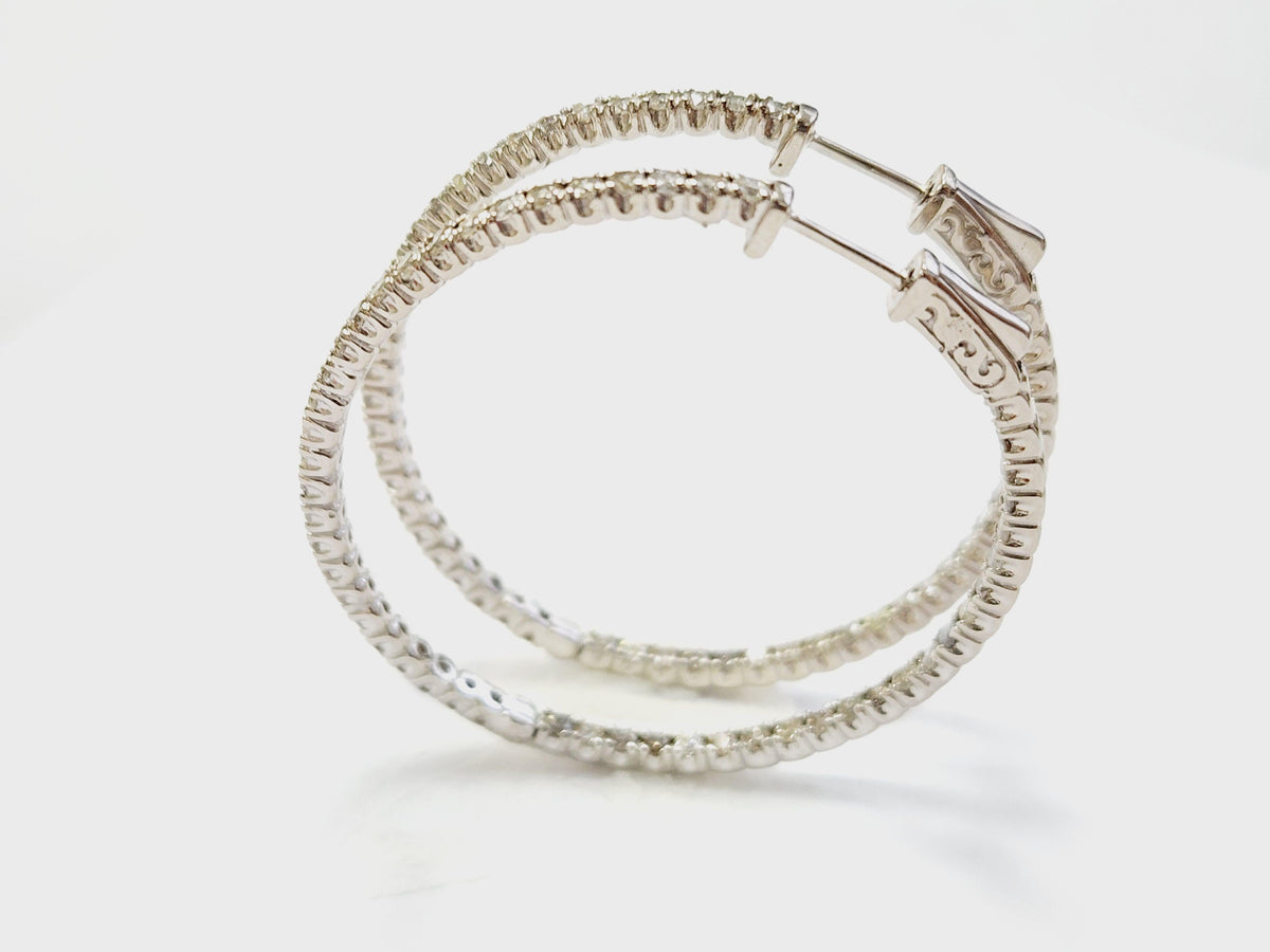WHOLESALE VALUE, 3.50ct Natural Diamond In-Out Hoop Earrings 14k White gold