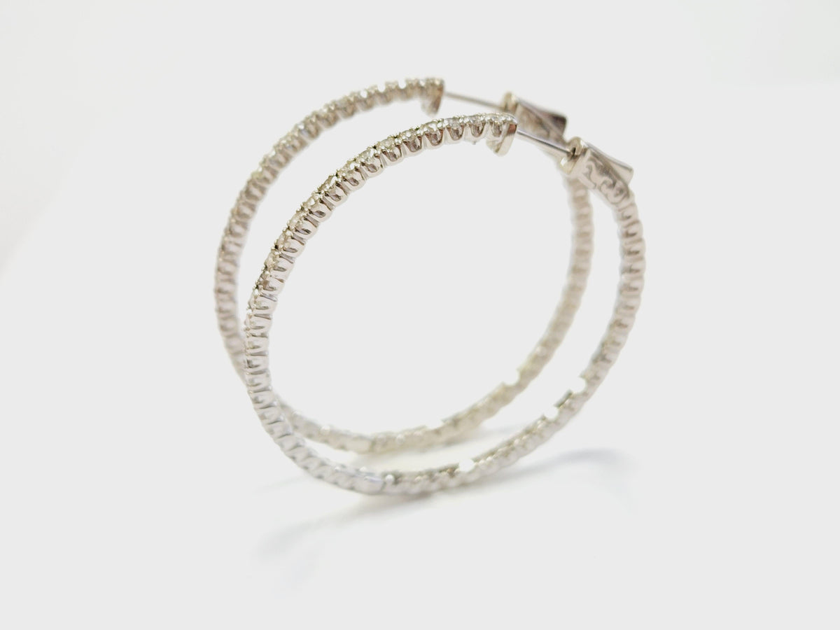 WHOLESALE VALUE, 3.50ct Natural Diamond In-Out Hoop Earrings 14k White gold