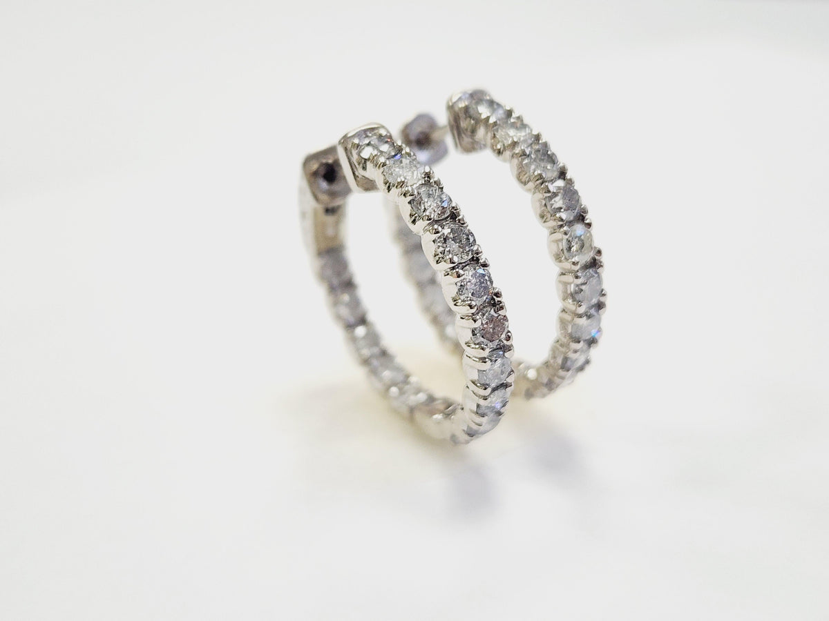 PRICED WHOLESALE, 3.03 Cts Natural Diamond Hoops Earrings 14 Karat White Gold