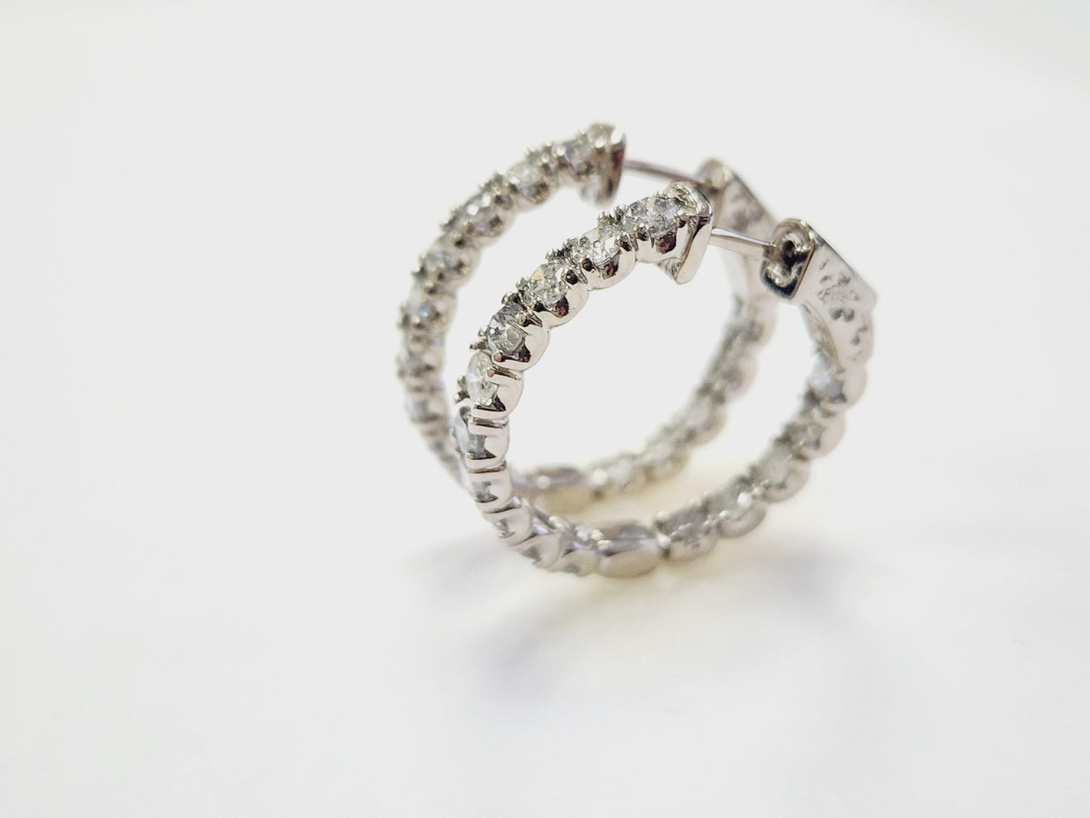 PRICED WHOLESALE, 3.03 Cts Natural Diamond Hoops Earrings 14 Karat White Gold