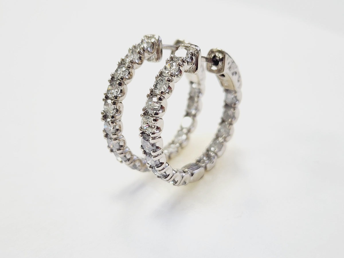 PRICED WHOLESALE, 3.03 Cts Natural Diamond Hoops Earrings 14 Karat White Gold