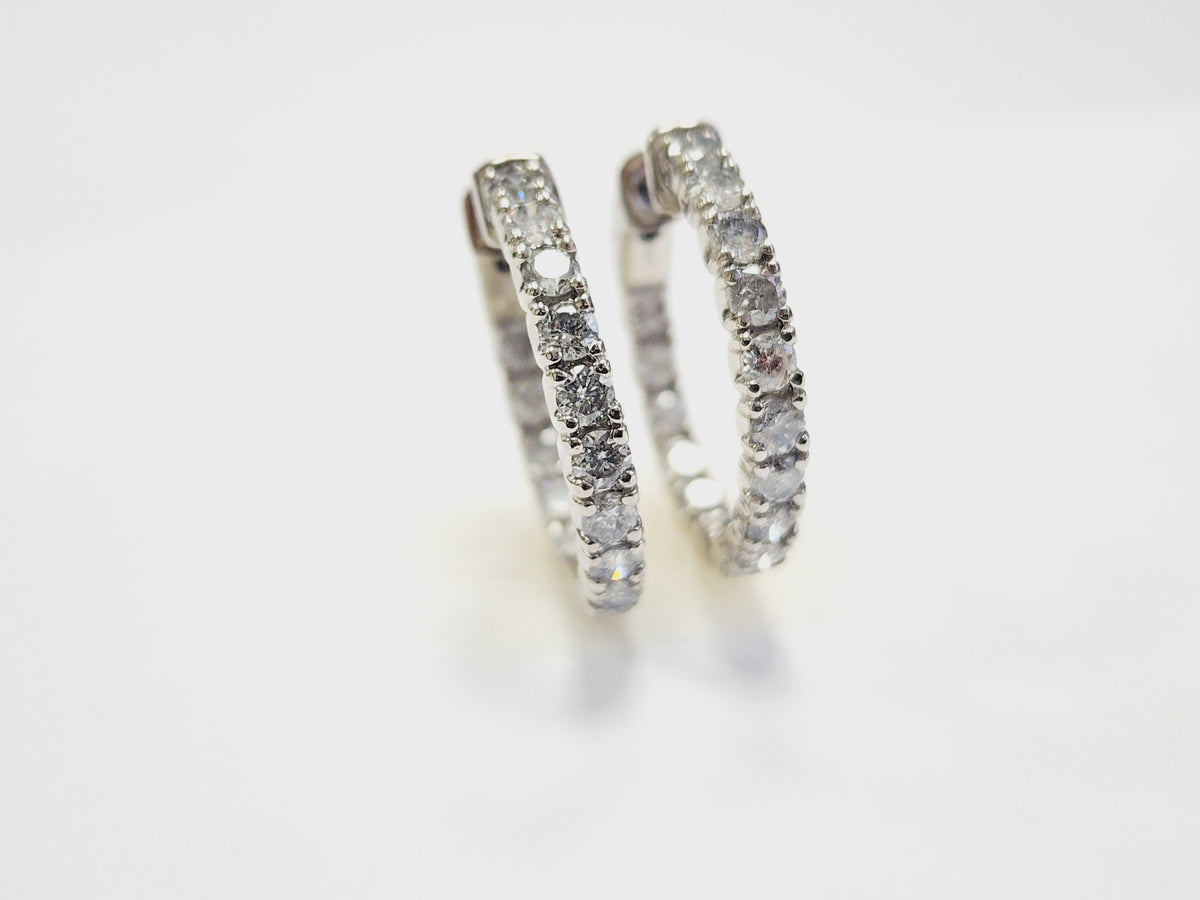 PRICED WHOLESALE, 3.03 Cts Natural Diamond Hoops Earrings 14 Karat White Gold