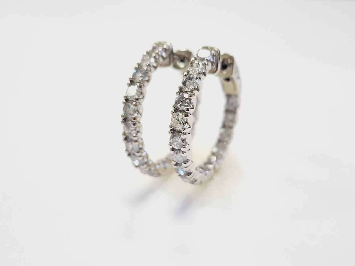 PRICED WHOLESALE, 3.03 Cts Natural Diamond Hoops Earrings 14 Karat White Gold