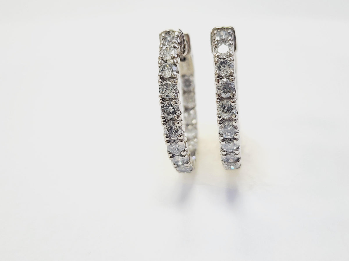 PRICED WHOLESALE, 3.03 Cts Natural Diamond Hoops Earrings 14 Karat White Gold