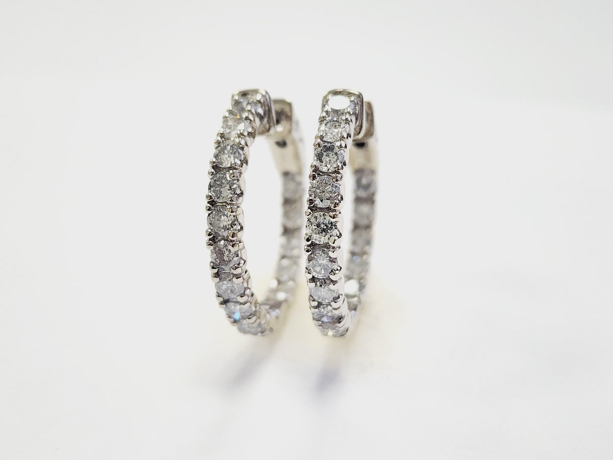 PRICED WHOLESALE, 3.03 Cts Natural Diamond Hoops Earrings 14 Karat White Gold