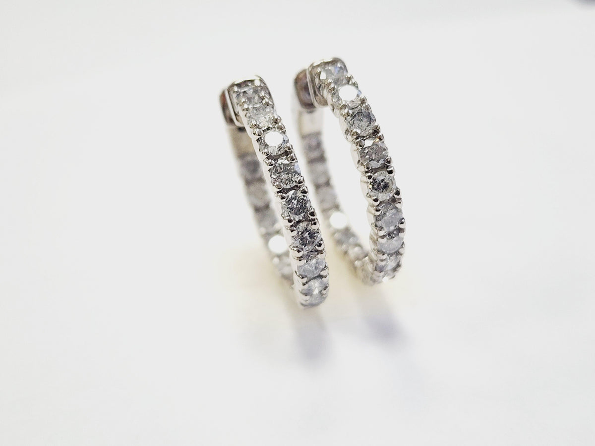 PRICED WHOLESALE, 3.03 Cts Natural Diamond Hoops Earrings 14 Karat White Gold