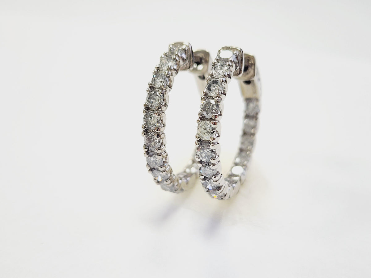 PRICED WHOLESALE, 3.03 Cts Natural Diamond Hoops Earrings 14 Karat White Gold
