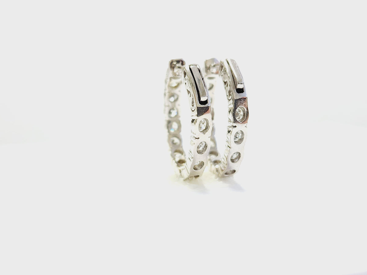 MONTH LONG SALE, 3.04 Cts Natural Diamond Oval Hoops Earrings 14K White Gold